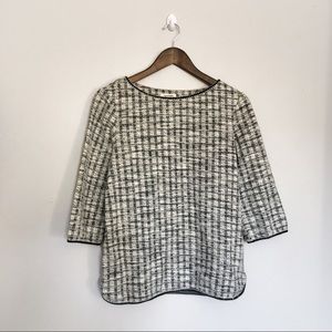 MAX STUDIO Plaid Tweed Dress Top Black and White